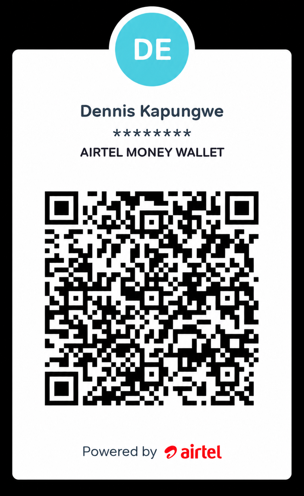 Airtel Money QR code for supporting KB Dennis